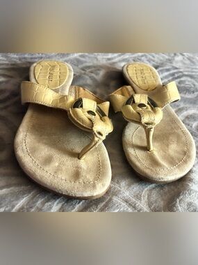 Nine West Gold Croc-Embossed Thong Sandals